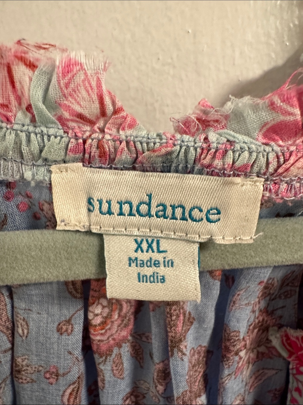 Sundance Blue Floral Patchwork V-Neck Tunic with Multi-Color Sleeves - Picture 3 of 5